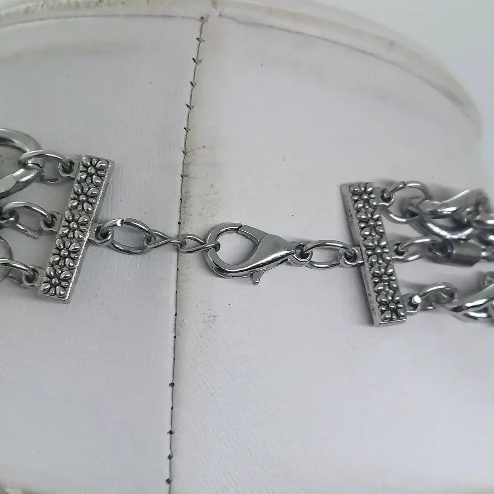 Silver Tone Layered Coin Dangle Necklace‎